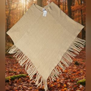 Time & Tru NWT Women's XXL-XXXL, Boho,Cottagecore, Ribbed Fringe Poncho Comfy